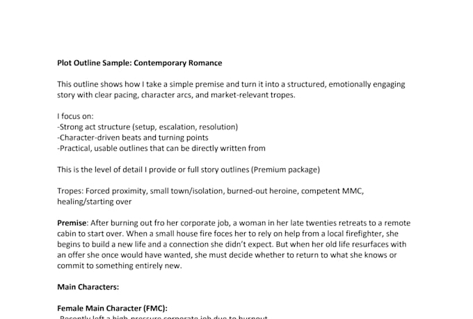 create a plot outline for your fiction or romance story
